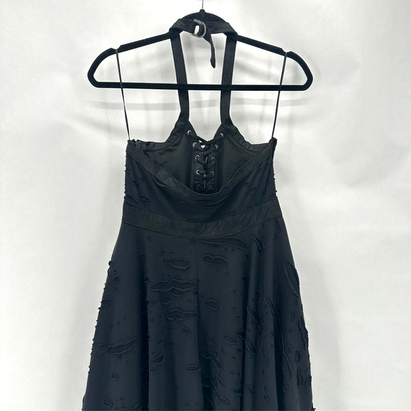 Killstar Badlands Halter Midi Dress L Black Distressed Goth Punk Witchy Vampire - Picture 5 of 12